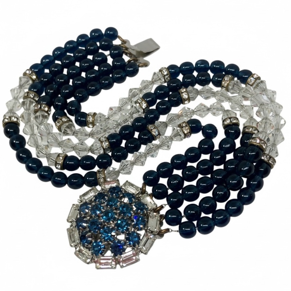 Vintage HOBÉ MCM Blue Glass Rhinestone Bracelet multi Strand
